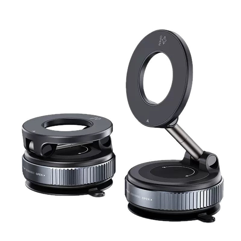 Three black magnetic phone holder accessories on a white background