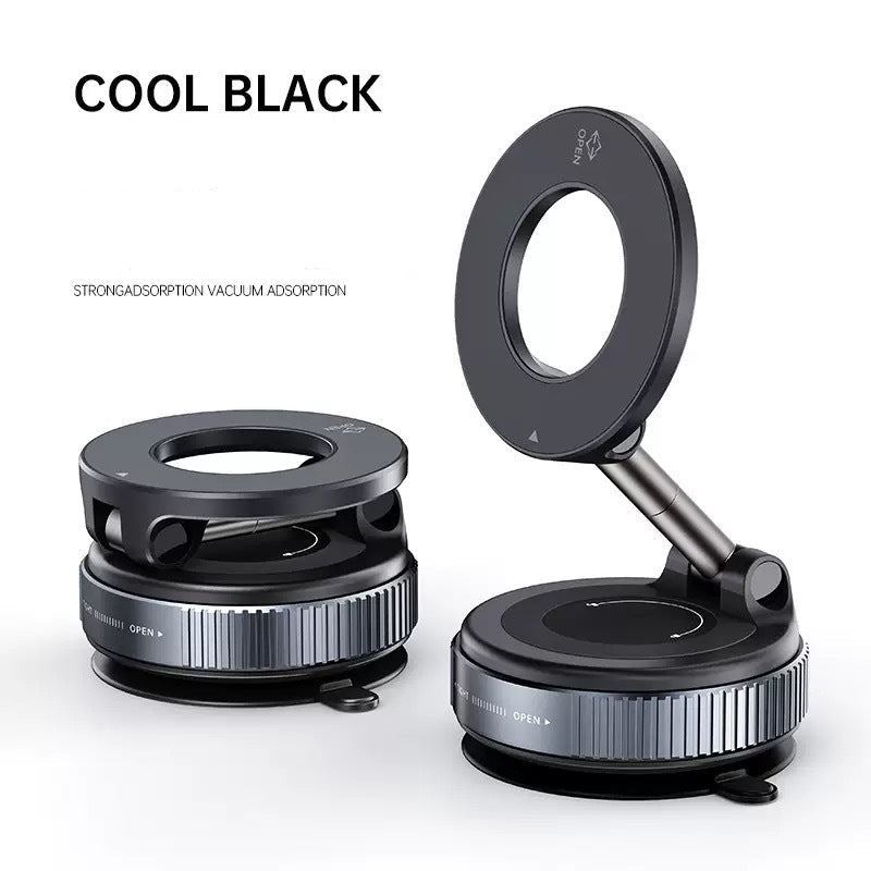 Black car phone holder with multiple suction cups on a white background