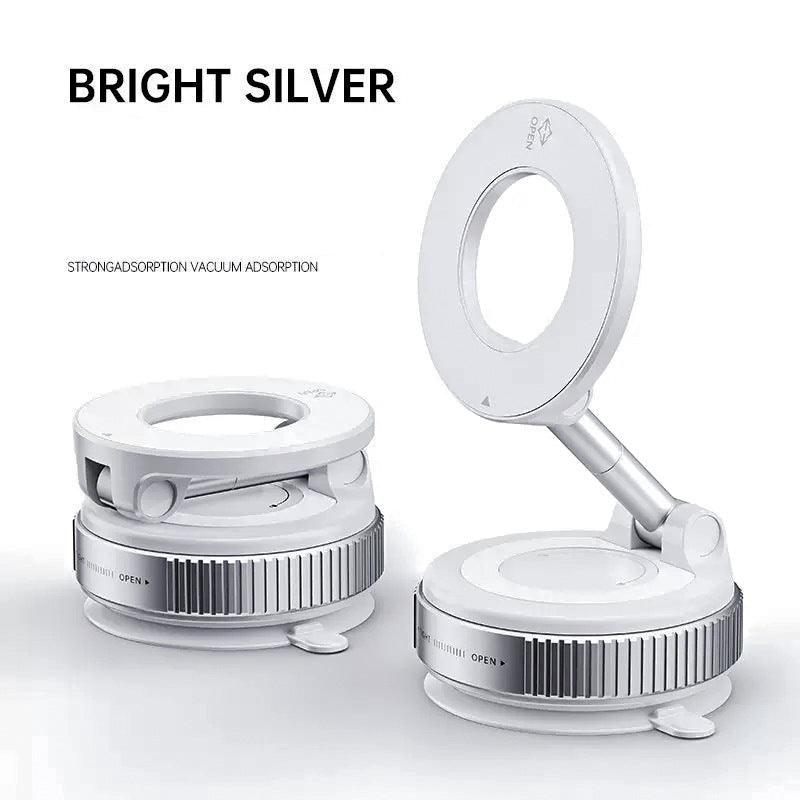Two white phone holders with a flexible arm on a white background, labeled 'Bright Silver'.